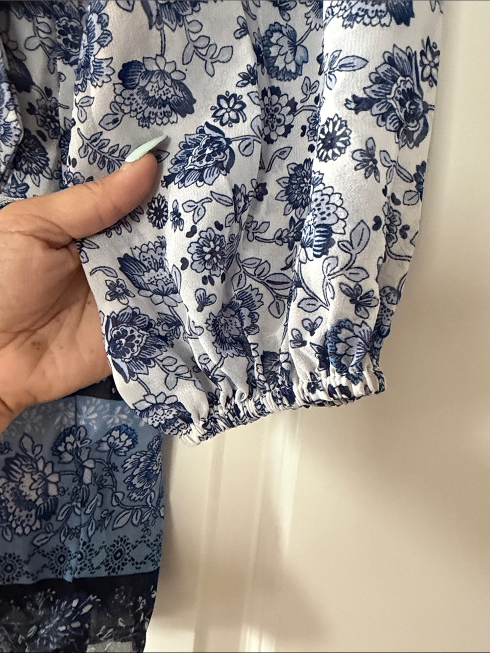 Japna Blue and White Long Sleeve Floral Wrap Dress - Picture 4 of 10
